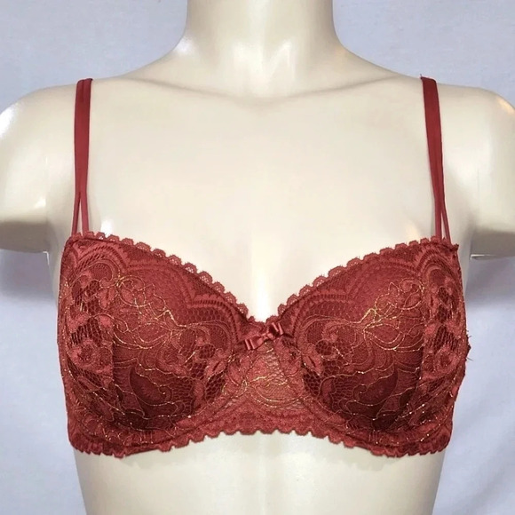 34B‎ Gilligan & O'Malley Padded Push-Up Balconette Underwire Bra Salsa NWT New - Picture 1 of 5